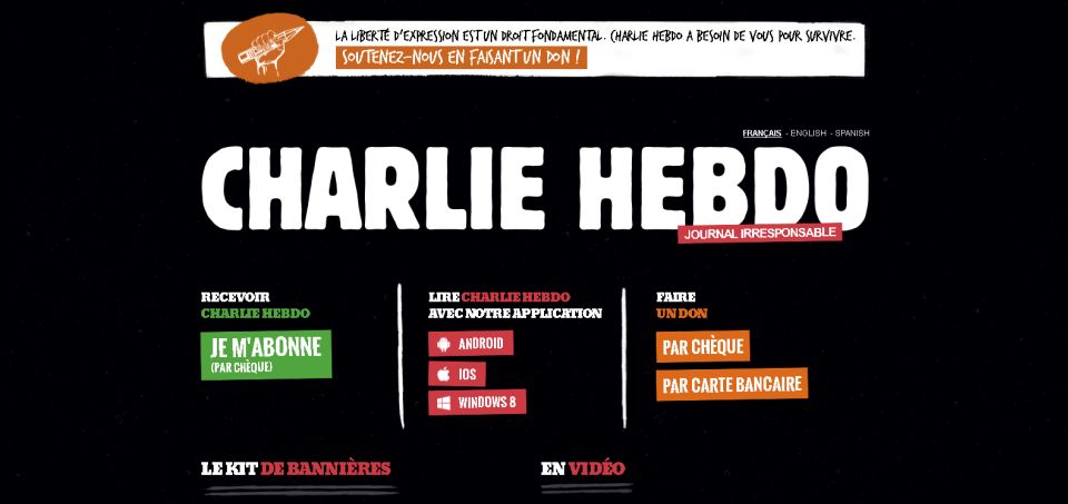 Charlie Hebdo - titulní strana webu